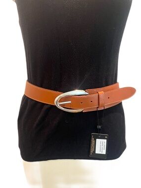 Alta Moda - Made in Italy - Tan Leather Belt with Oval Silver Buckle - NWT